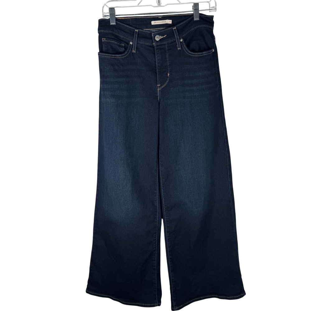 Levis 318 Shaping Wide Leg Jeans Womens 28 Dark Wash Indigo High Rise